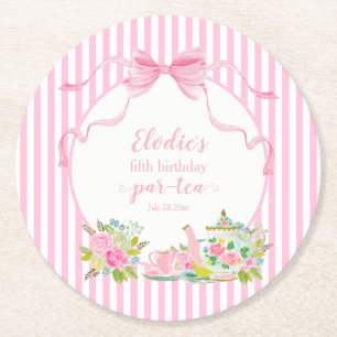 Posavasos Redondo De Papel Vamos a Par-tea Fiesta de Cumpleaños Floral Rosa