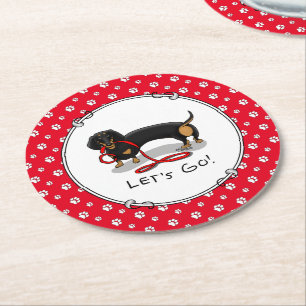 Posavasos Redondo De Papel ¡Vamos! Dachshund (negro y bronceado) Perro gracio