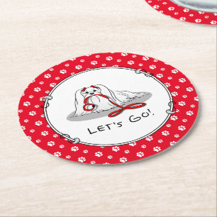 Posavasos Redondo De Papel ¡Vamos! (paseo) Perro maltés con corte de cuero ro