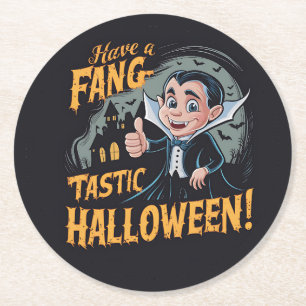 Posavasos Redondo De Papel Vampiro cómico tiene una Halloween colorida