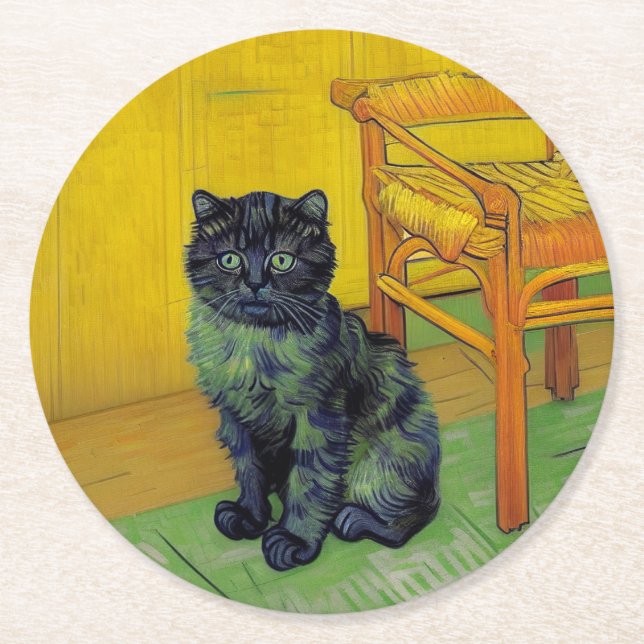 Posavasos Redondo De Papel Van Gogh Black Cat (Anverso)