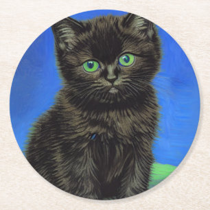 Posavasos Redondo De Papel Van Gogh Style Black Kitten