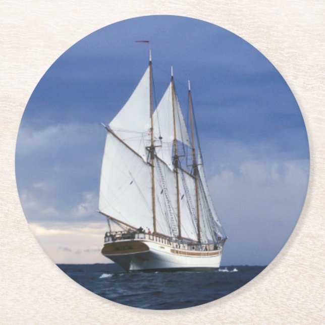 Posavasos Redondo De Papel Velero en el mar Báltico (Anverso)