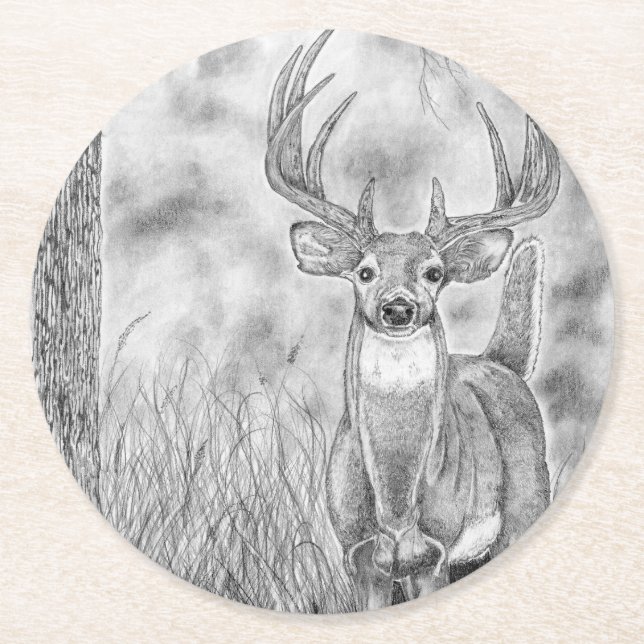 Posavasos Redondo De Papel Venado en bosques (Anverso)
