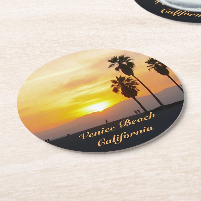 Posavasos Redondo De Papel Venecia Beach California Sunset Souvenir Round Pap (En perspectiva)