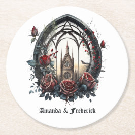 Posavasos Redondo De Papel Ventana de Castillo de Fantasía Oscura Boda Gótica