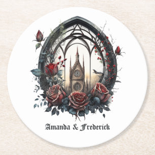 Posavasos Redondo De Papel Ventana de Castillo de Fantasía Oscura Boda Gótica