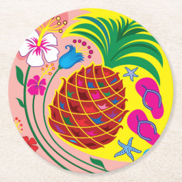 Posavasos Redondo De Papel Verano Tropical de Piña