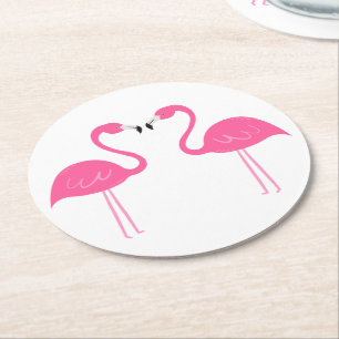 Posavasos Redondo De Papel Verano Tropical Luau Hawaiano Playa Flamenco Rosa