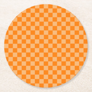 Posavasos Redondo De Papel Verificador de combinación de naranja a cuadros po