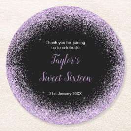 Posavasos Redondo De Papel Vestido púrpura claro Purpurina dulce 16 cumpleaño