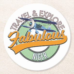 Posavasos Redondo De Papel viajar explorar logotipo fabuloso de Níger