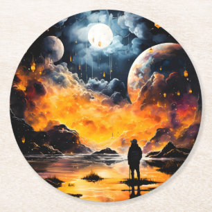 Posavasos Redondo De Papel Viajero Astronauta Horizonte Cósmico Viaje