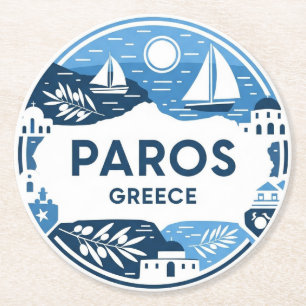 Posavasos Redondo De Papel Viajes a la isla de Paros Grecia