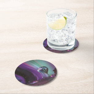 Posavasos Redondo De Papel Viajes de Júpiter por Auroras fuertes en globo aer