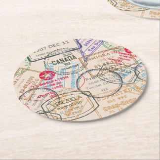Posavasos Redondo De Papel Viajes de sellos de pasaporte