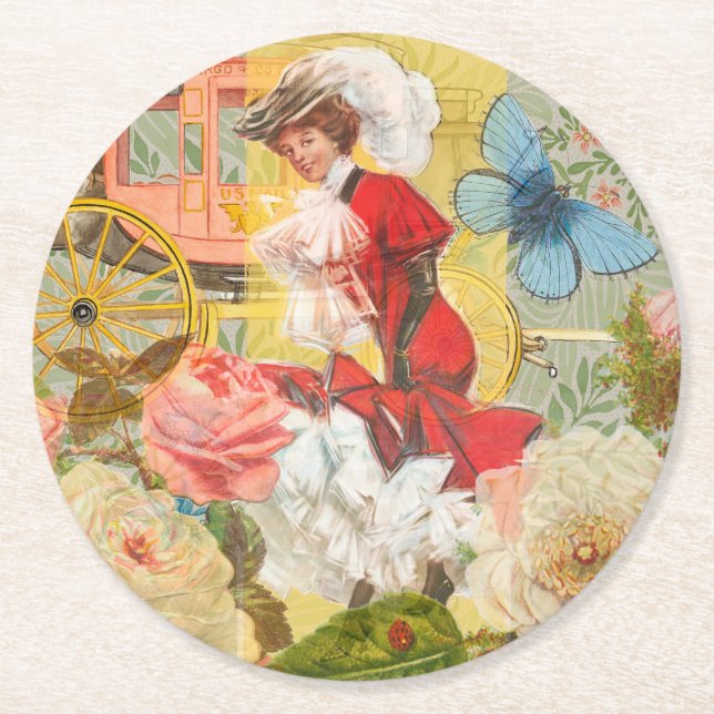 Posavasos Redondo De Papel Victoriana Lady Woman Fun Carriage (Anverso)