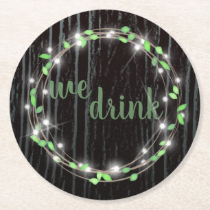 Posavasos Redondo De Papel Vid y Luces Rústicas