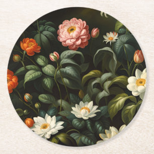 Posavasos Redondo De Papel Vida floral botánica vintage de jardín