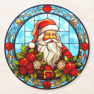 Posavasos Redondo De Papel Vidrio Manchado Santa Navidad Ornamento-67672