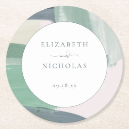 Posavasos Redondo De Papel Vidrio oceánico costero | Boda de monograma