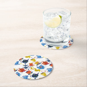 Posavasos Redondo De Papel Viento retro Fiesta caprichoso del té