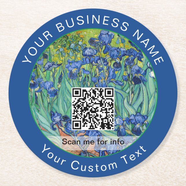 Posavasos Redondo De Papel Vincent Van Gogh - Irises - Código QR (Anverso)