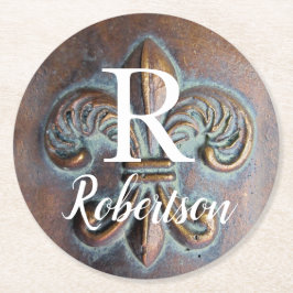 Posavasos Redondo De Papel Viñeta Fleur De Lis Monograma Inicial