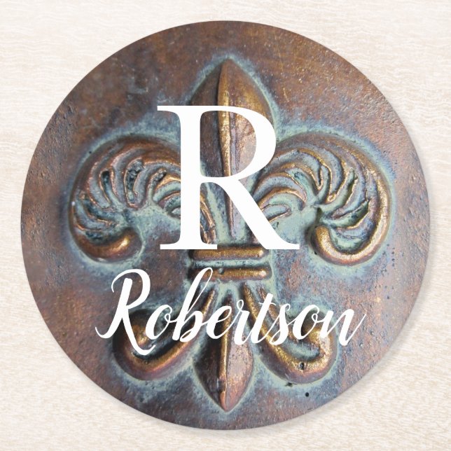 Posavasos Redondo De Papel Viñeta Fleur De Lis Monograma Inicial (Anverso)