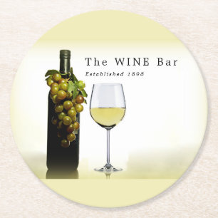 Posavasos Redondo De Papel Vino blanco y uvas, bar de vinos/bodega