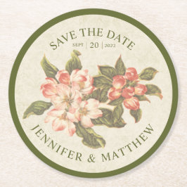 Posavasos Redondo De Papel Vintage Apple Blossom Save the Date Coaster