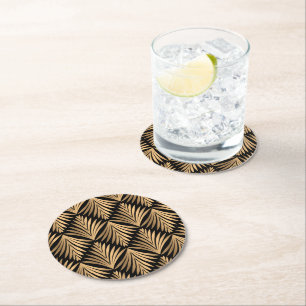 Posavasos Redondo De Papel Vintage Black Gold Art Deco Gatsby Wedding Party