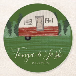 Posavasos Redondo De Papel Vintage Camper Bridal Shower Favor