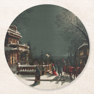 Posavasos Redondo De Papel Vintage Christmas Eve Fiesta