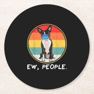 Posavasos Redondo De Papel Vintage Ew People Boston Terrier Dog Con Cara