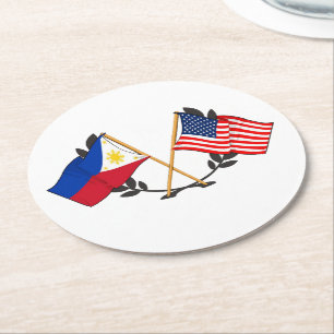 Posavasos Redondo De Papel Vintage filipino de bandera estadounidense