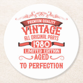 Posavasos Redondo De Papel Vintage personalizado 45 regalos de cumpleaños roj