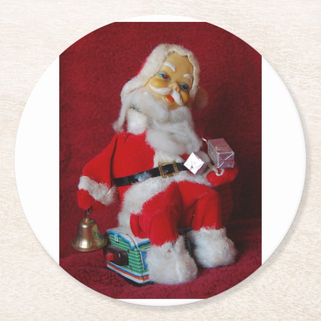 Posavasos Redondo De Papel Vintage Santa Claus Toy (Anverso)