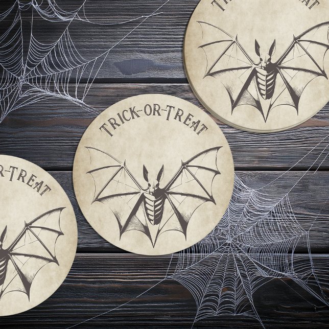 Posavasos Redondo De Papel Vintage Skeletal Bat Halloween (Subido por el creador)