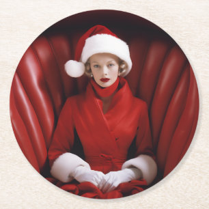 Posavasos Redondo De Papel Vintage Stylish Mrs Claus