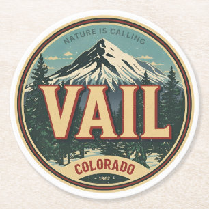 Posavasos Redondo De Papel vintage Vail colorado exterior invierno nieve esqu