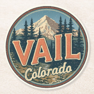 Posavasos Redondo De Papel vintage Vail colorado exterior invierno nieve esqu