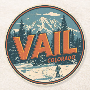 Posavasos Redondo De Papel vintage Vail colorado exterior invierno nieve esqu