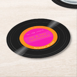 Posavasos Redondo De Papel Vinyl Record Disco Personalizado Naranja rosado ca
