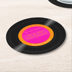 Posavasos Redondo De Papel Vinyl Record Disco Personalizado Naranja rosado ca