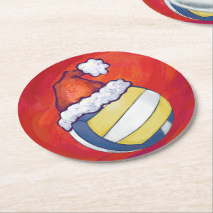 Posavasos Redondo De Papel Voleibol con Gorra Navidad