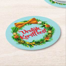 Posavasos Redondo De Papel Vrolijk Kerstfeest Holandés Feliz Navidad