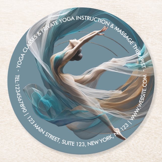 Posavasos Redondo De Papel Vuelo aéreo Aire Yoga Instructor Pilates Fitness (Anverso)