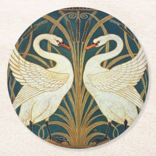 Posavasos Redondo De Papel Walter Crane Swan, Rush E Iris Art Nouveau