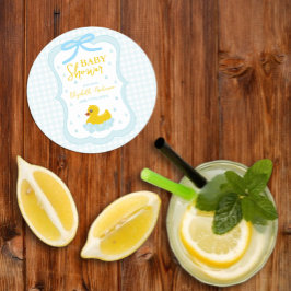 Posavasos Redondo De Papel Water Droplets Gingham Boy Baby Shower